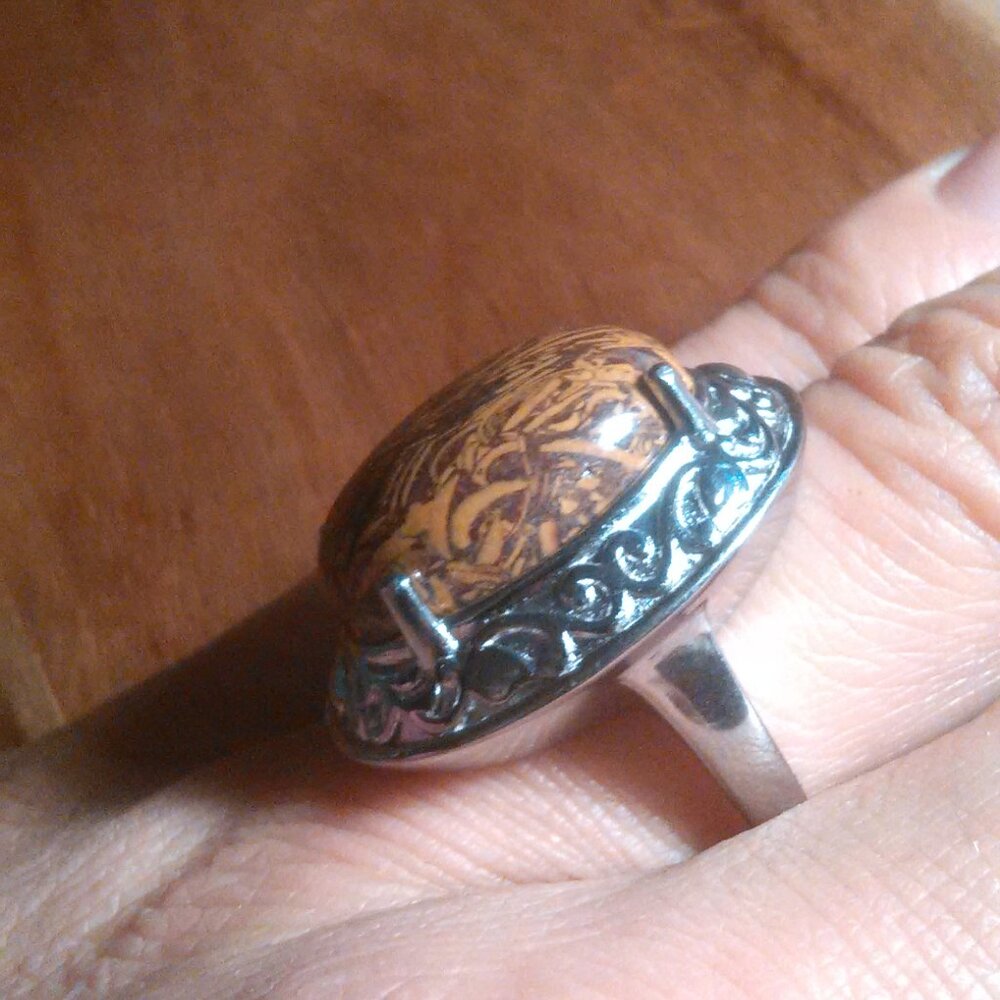 Script Stone Stainless Steel Solitaire Ring (Size 7) - Picture 3 of 15